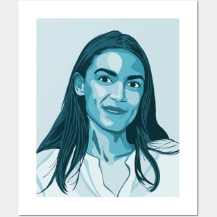 Alexandria Ocasio-Cortez Blue Portrait Posters and Art